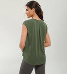 Modal Soft Crew Neck Yoga Summer Flowy Workout Sleeveless Shirts - ododos