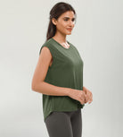 Modal Soft Crew Neck Yoga Summer Flowy Workout Sleeveless Shirts - ododos