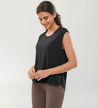 Modal Soft Crew Neck Yoga Summer Flowy Workout Sleeveless Shirts - ododos