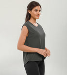 Modal Soft Crew Neck Yoga Summer Flowy Workout Sleeveless Shirts - ododos