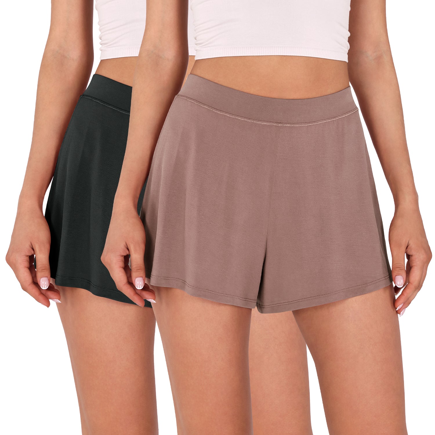 2 Pack Modal Soft Lounge Shorts Black+Dusty Rose - ododos