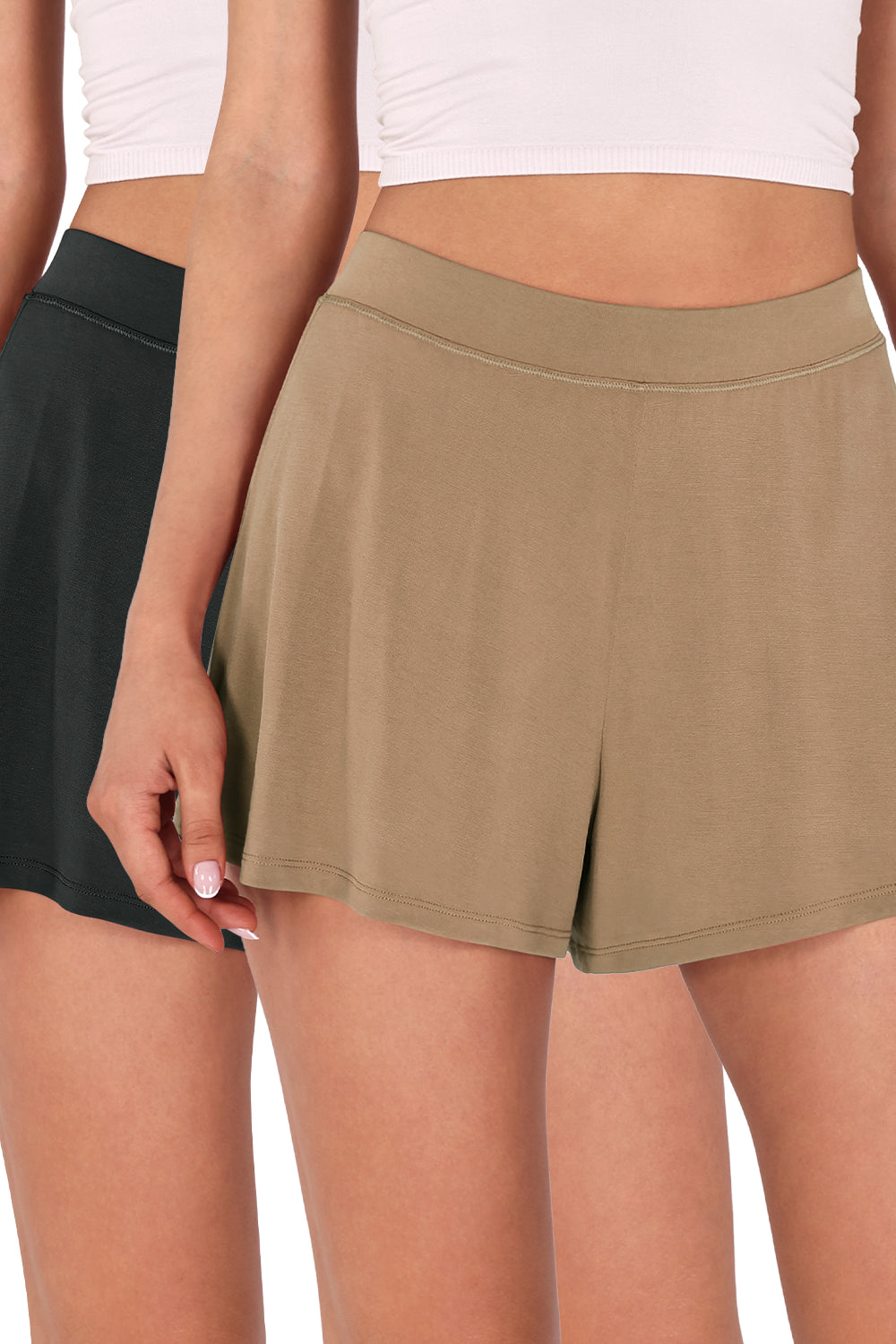 2 Pack Modal Soft Lounge Shorts Black+Warm Tan - ododos