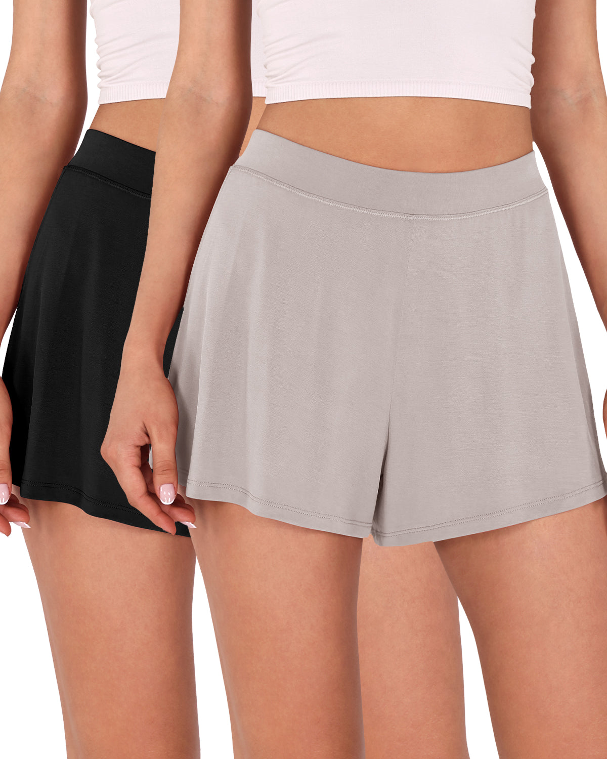 2 Pack Modal Soft Lounge Shorts Black+Light Beige - ododos