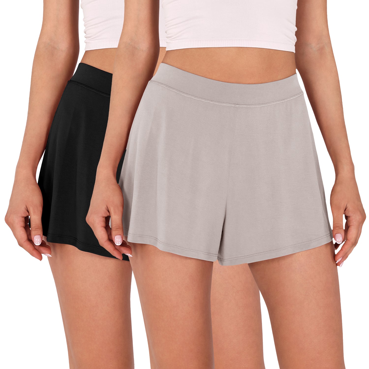 2 Pack Modal Soft Lounge Shorts Black+Light Beige - ododos