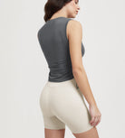 Women's Side Ruched Tee Sleeveless Shirts Crew Neck Tank Tops - ododos
