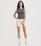 Women's Side Ruched Tee Sleeveless Shirts Crew Neck Tank Tops - ododos