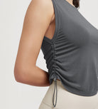 Women's Side Ruched Tee Sleeveless Shirts Crew Neck Tank Tops - ododos