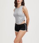 Women's Side Ruched Tee Sleeveless Shirts Crew Neck Tank Tops - ododos