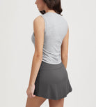 Women's Side Ruched Tee Sleeveless Shirts Crew Neck Tank Tops - ododos