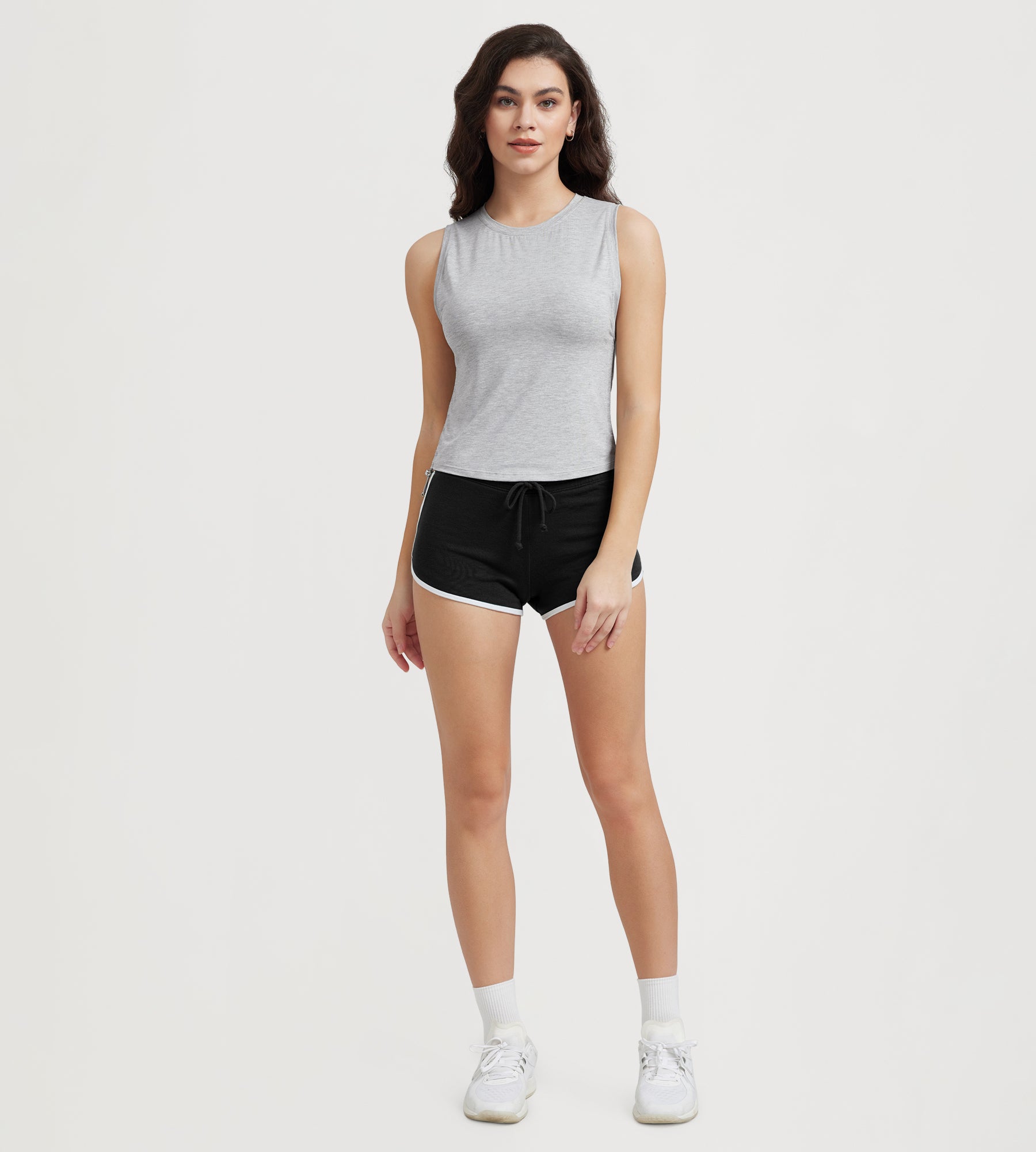 Women's Side Ruched Tee Sleeveless Shirts Crew Neck Tank Tops - ododos