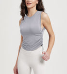 Women's Side Ruched Tee Sleeveless Shirts Crew Neck Tank Tops Light Gray - ododos