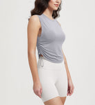 Women's Side Ruched Tee Sleeveless Shirts Crew Neck Tank Tops - ododos