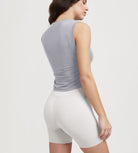 Women's Side Ruched Tee Sleeveless Shirts Crew Neck Tank Tops - ododos