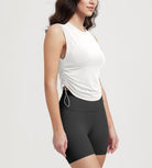 Women's Side Ruched Tee Sleeveless Shirts Crew Neck Tank Tops - ododos