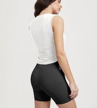 Women's Side Ruched Tee Sleeveless Shirts Crew Neck Tank Tops - ododos