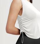 Women's Side Ruched Tee Sleeveless Shirts Crew Neck Tank Tops - ododos