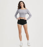 Women's Neck Cropped T-Shirts V-Waist Comfort Long Sleeve Tops - ododos