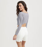 Women's Neck Cropped T-Shirts V-Waist Comfort Long Sleeve Tops - ododos