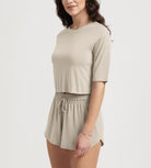 Women's Relaxed Fit Cropped T-Shirt Short Sleeve Crew Neck - ododos