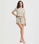 Women's Relaxed Fit Cropped T-Shirt Short Sleeve Crew Neck - ododos