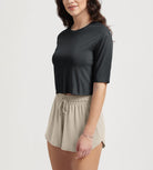 Women's Relaxed Fit Cropped T-Shirt Short Sleeve Crew Neck - ododos
