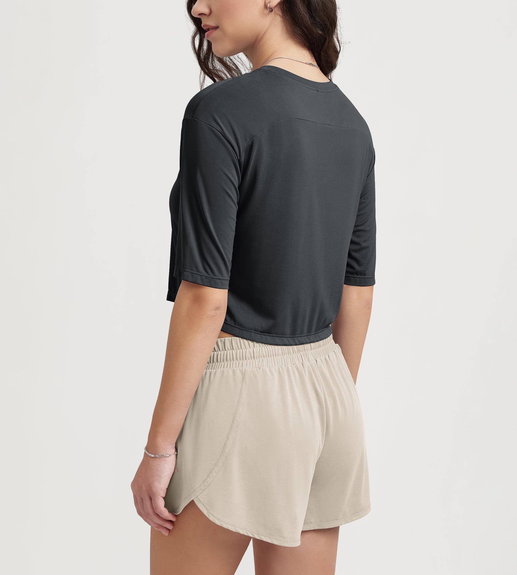Women's Relaxed Fit Cropped T-Shirt Short Sleeve Crew Neck - ododos