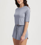 Women's Relaxed Fit Cropped T-Shirt Short Sleeve Crew Neck - ododos