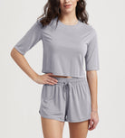 Women's Relaxed Fit Cropped T-Shirt Short Sleeve Crew Neck Light Gray - ododos