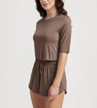 Women's Relaxed Fit Cropped T-Shirt Short Sleeve Crew Neck - ododos