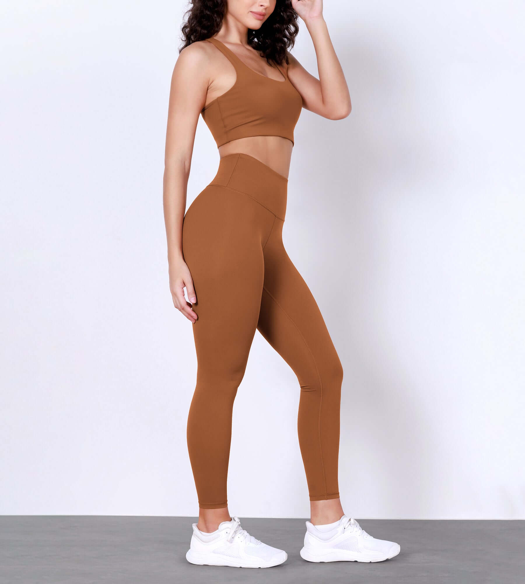 25" Body-Hugging Workout Leggings with Back Pocket Caramel - ododos