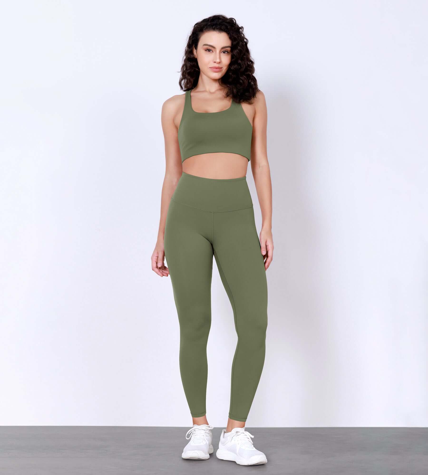 25" Body-Hugging Workout Leggings with Back Pocket Dark Olive - ododos