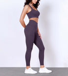 25" Body-Hugging Workout Leggings with Back Pocket Dark Purple - ododos