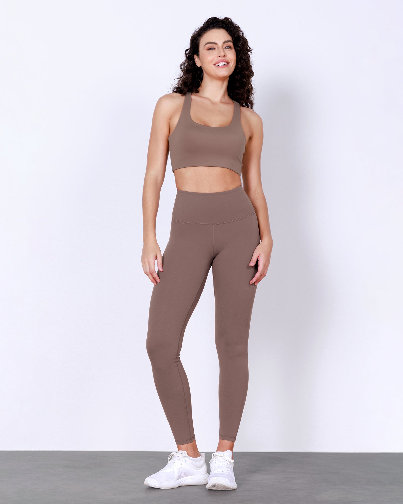 25" Body-Hugging Workout Leggings with Back Pocket Purple Taupe - ododos