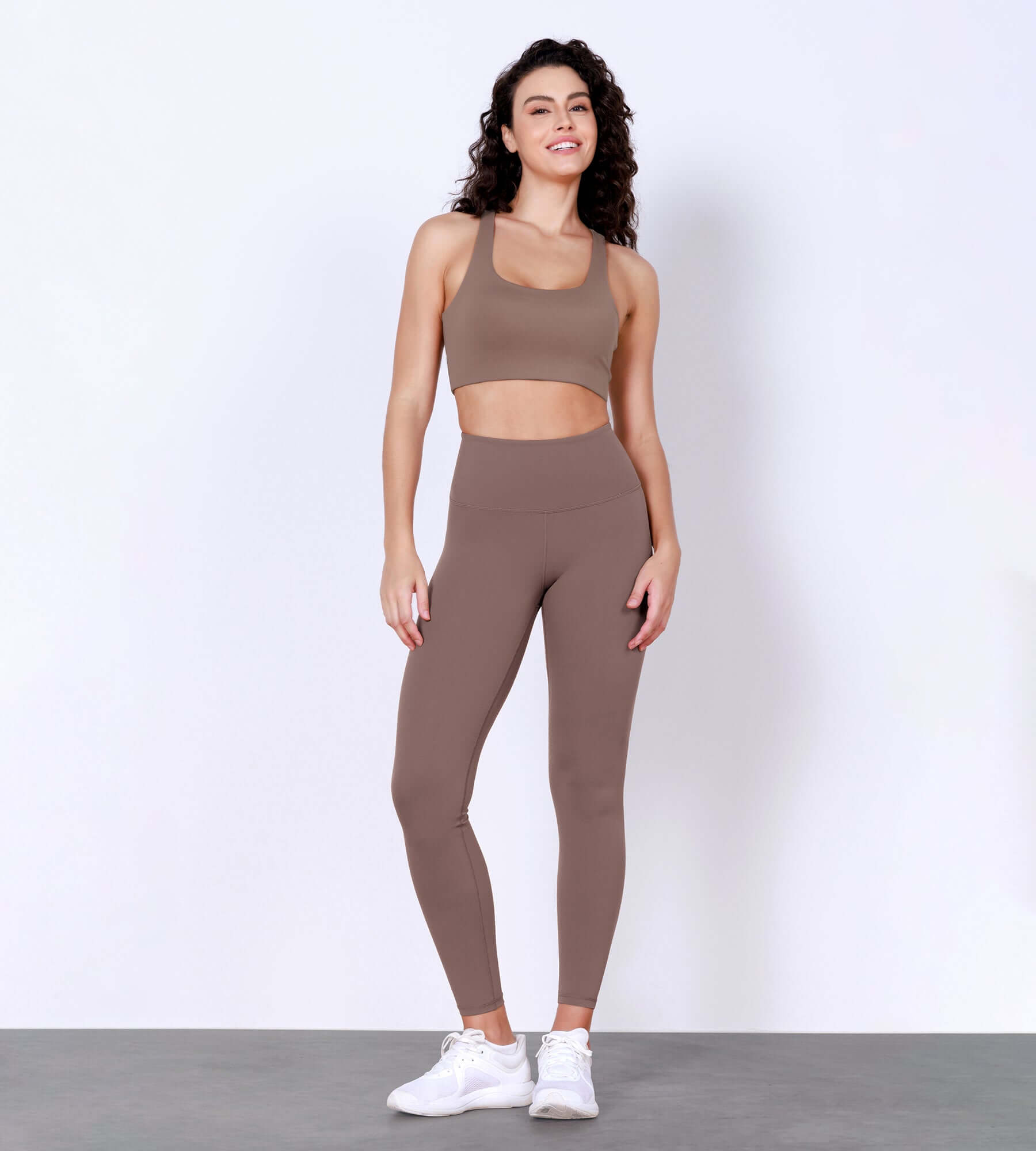 25" Body-Hugging Workout Leggings with Back Pocket Purple Taupe - ododos