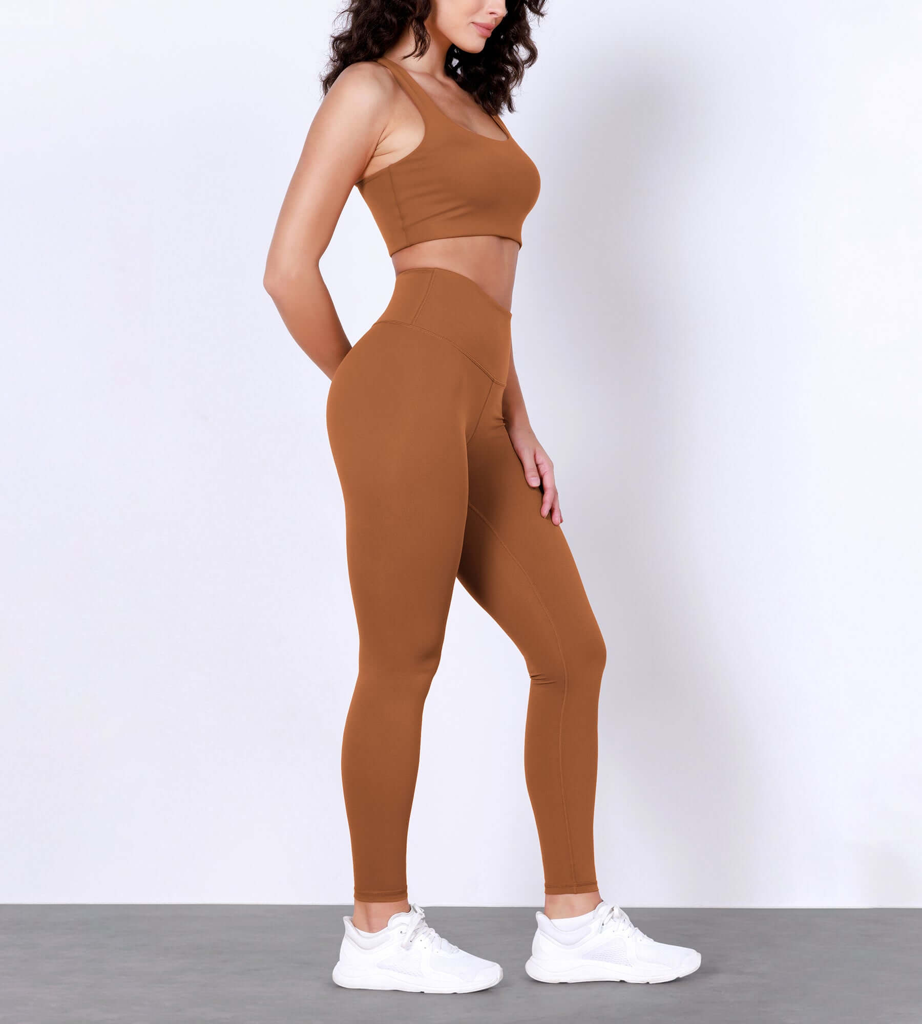 28" Body-Hugging Workout Leggings with Back Pocket Caramel - ododos