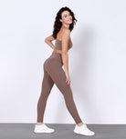 28" Body-Hugging Workout Leggings with Back Pocket Purple Taupe - ododos