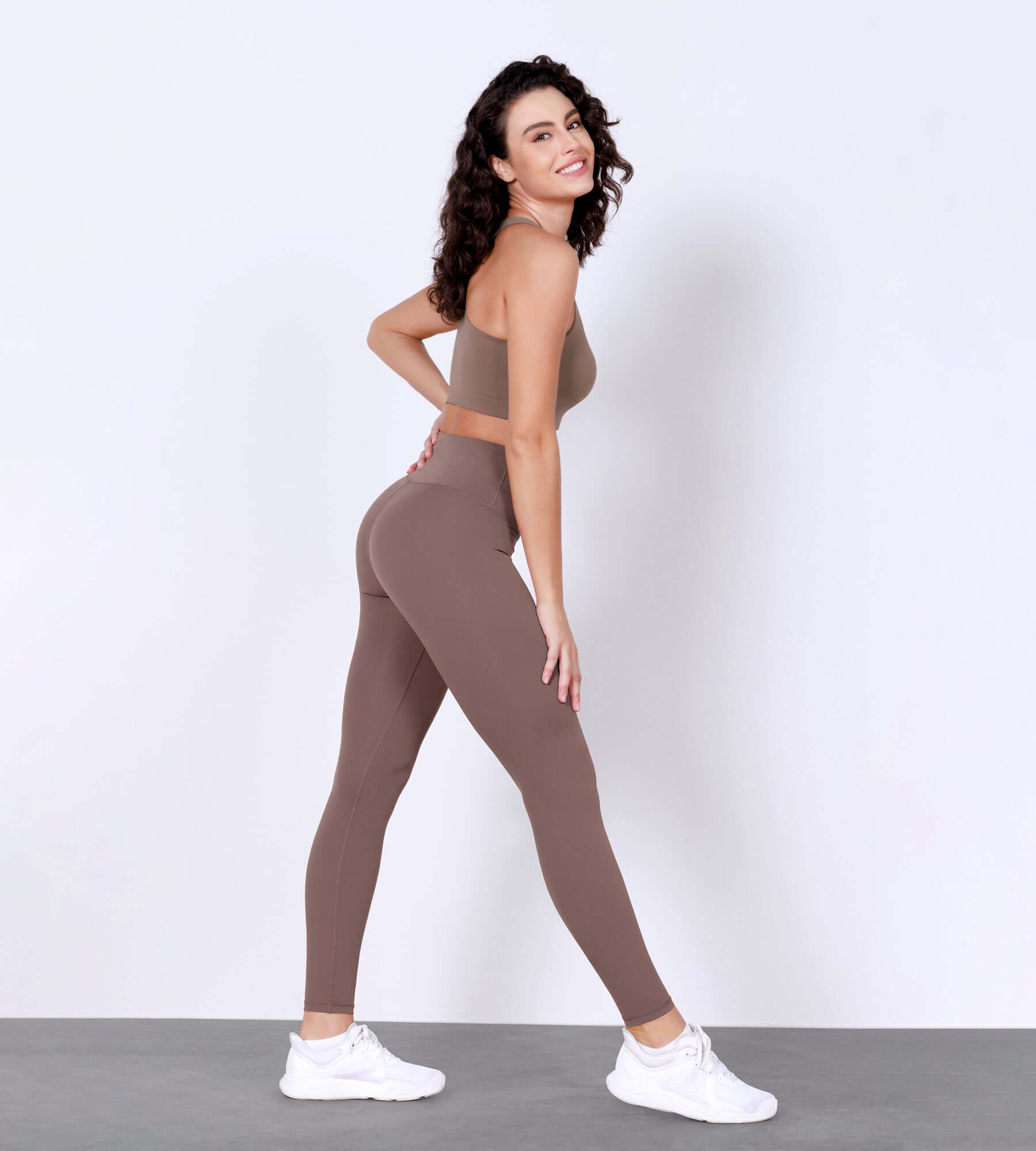 28" Odlex Body-Hugging Workout Leggings with Back Pocket Purple Taupe - ododos