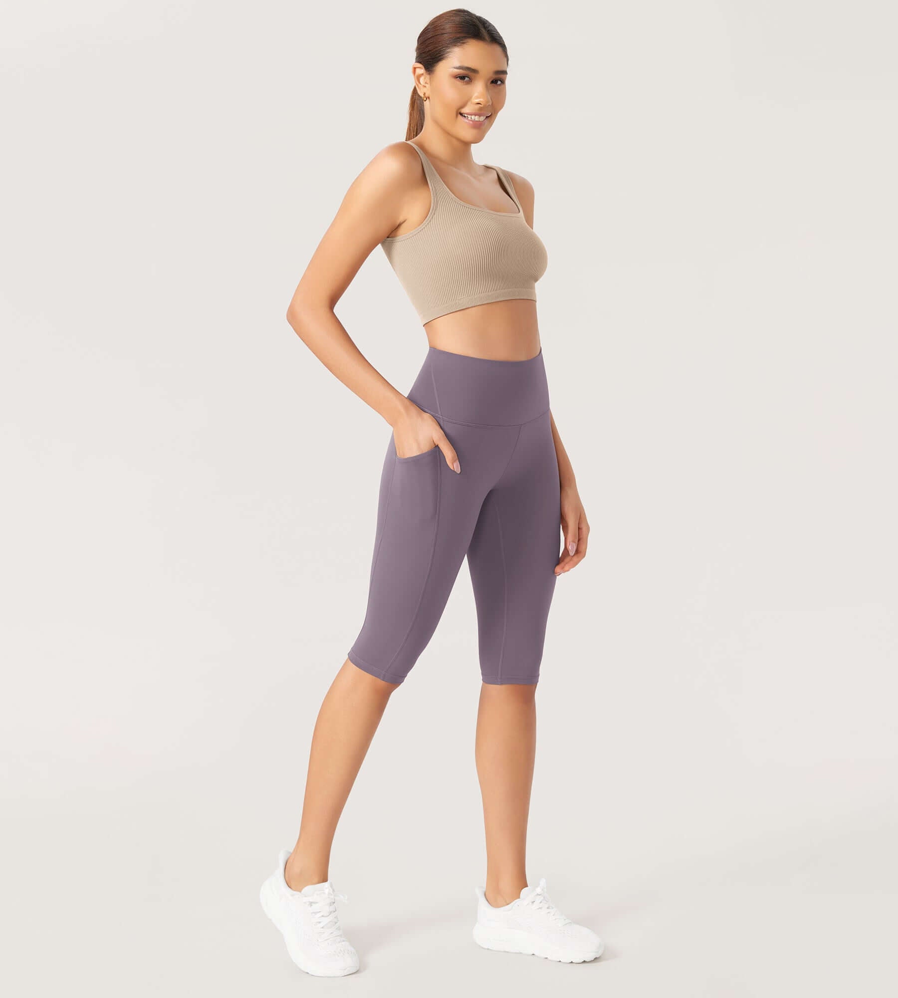 ODLEX 2-Pack 14" High Waist Workout Capris with Pockets - ododos