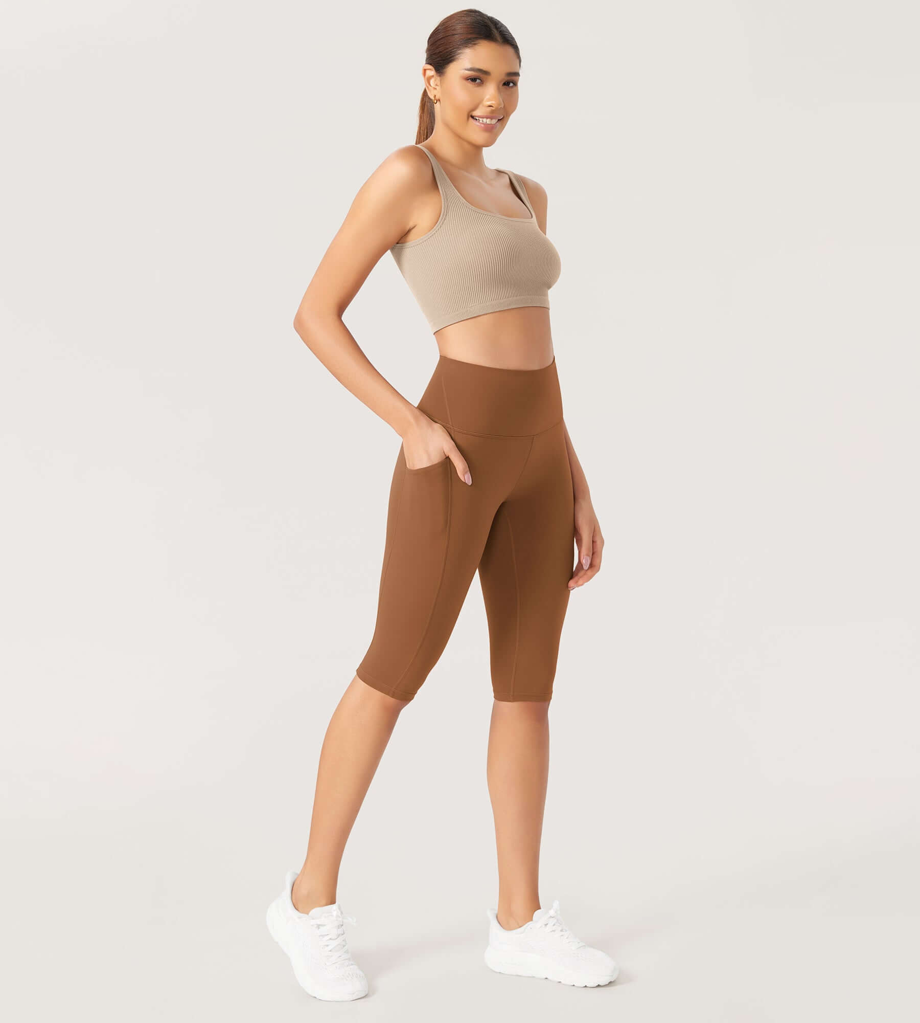 ODLEX 2-Pack 14" High Waist Workout Capris with Pockets - ododos