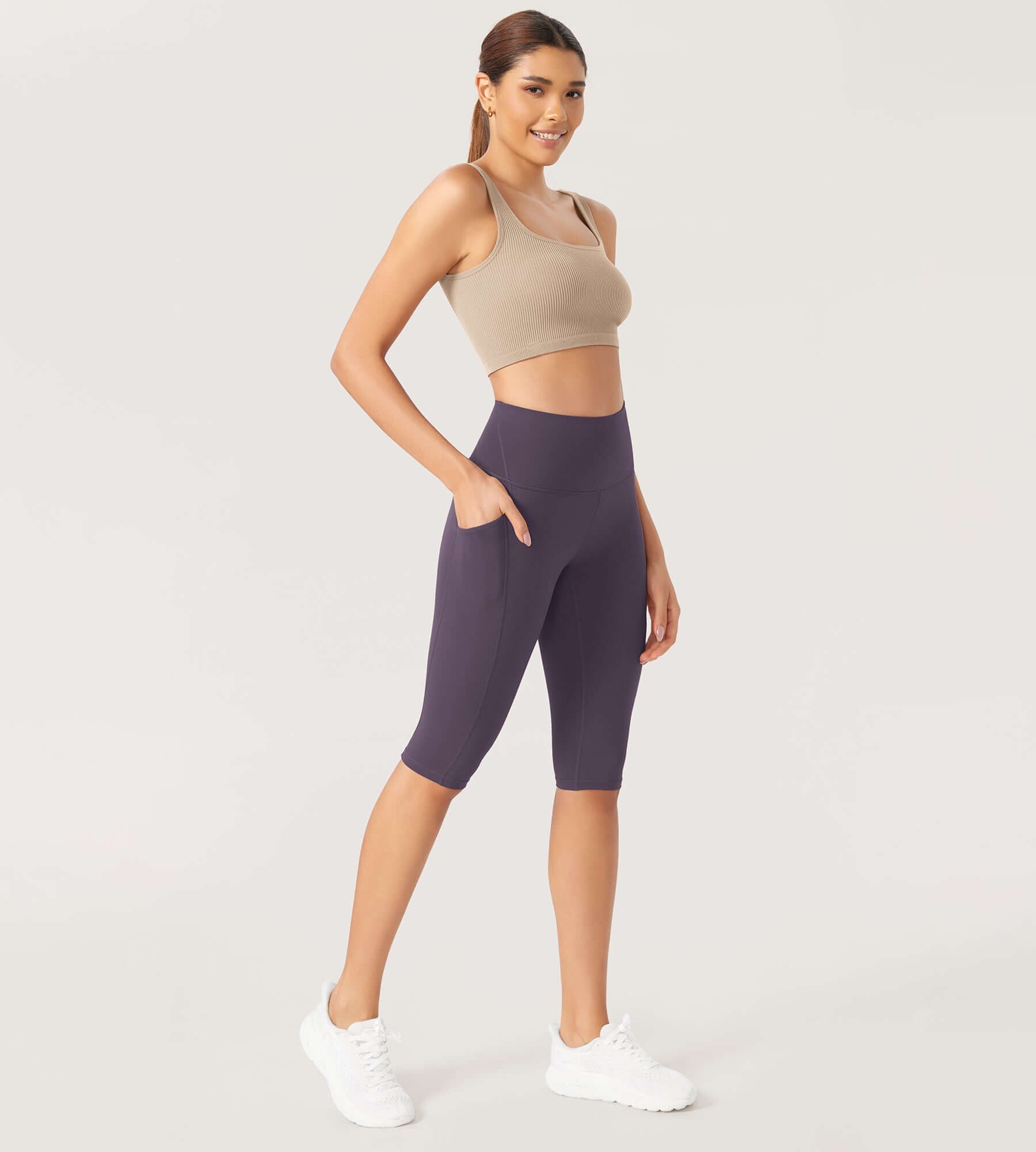 ODLEX 2-Pack 14" High Waist Workout Capris with Pockets - ododos