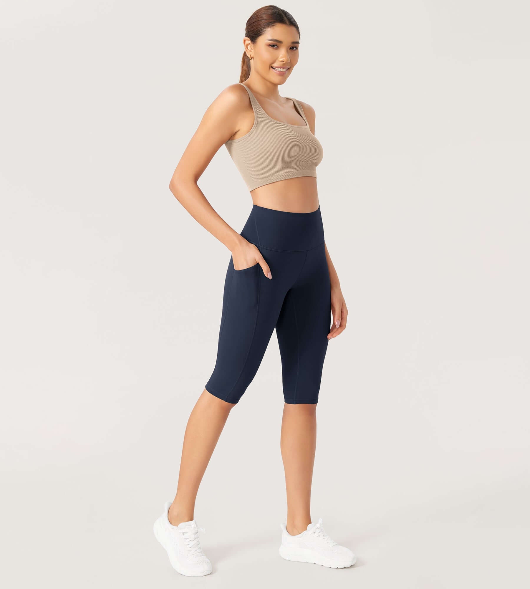 ODLEX 2-Pack 14" High Waist Workout Capris with Pockets - ododos