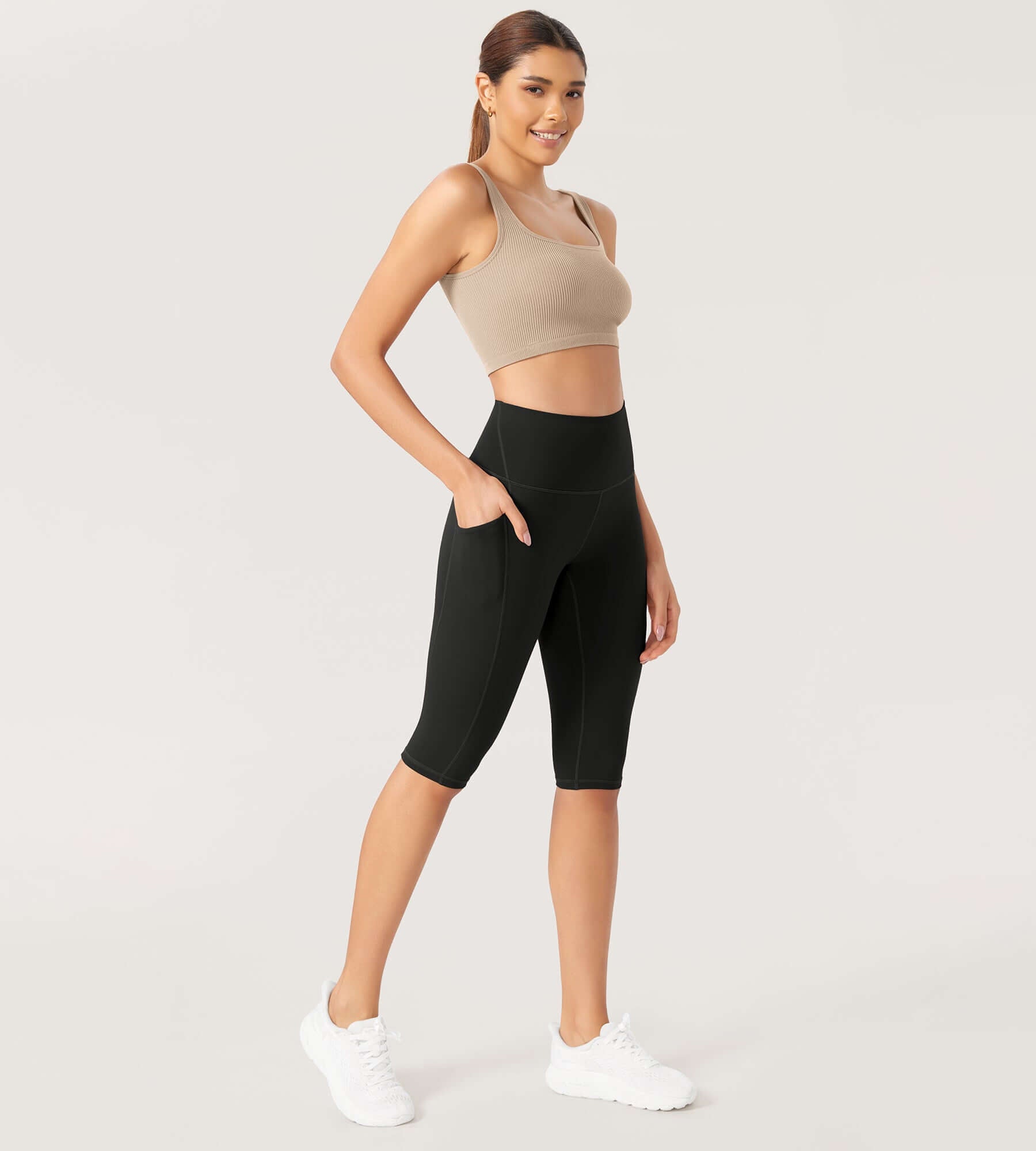 ODLEX 2-Pack 14" High Waist Workout Capris with Pockets - ododos