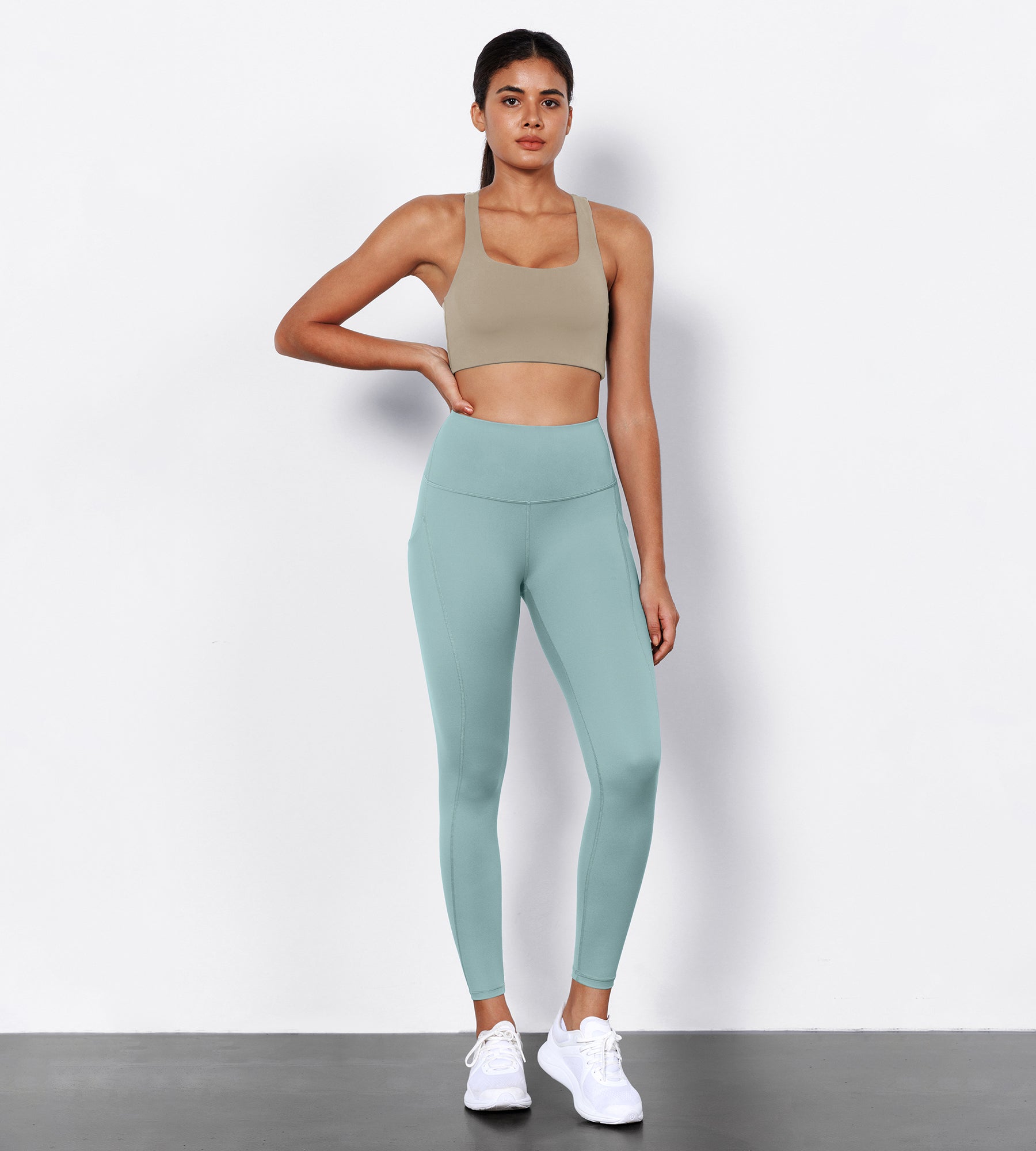 2-Pack 7/8 High Waist Workout Leggings with Pockets Black+Chambray - ododos