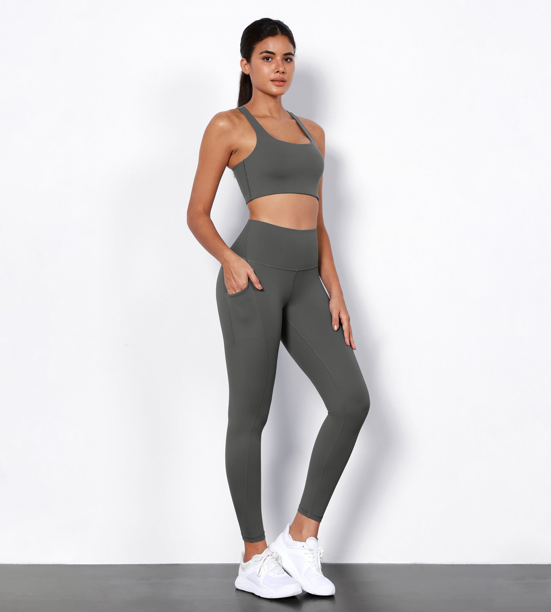 2-Pack 7/8 High Waist Workout Leggings with Pockets Black+Charcoal - ododos
