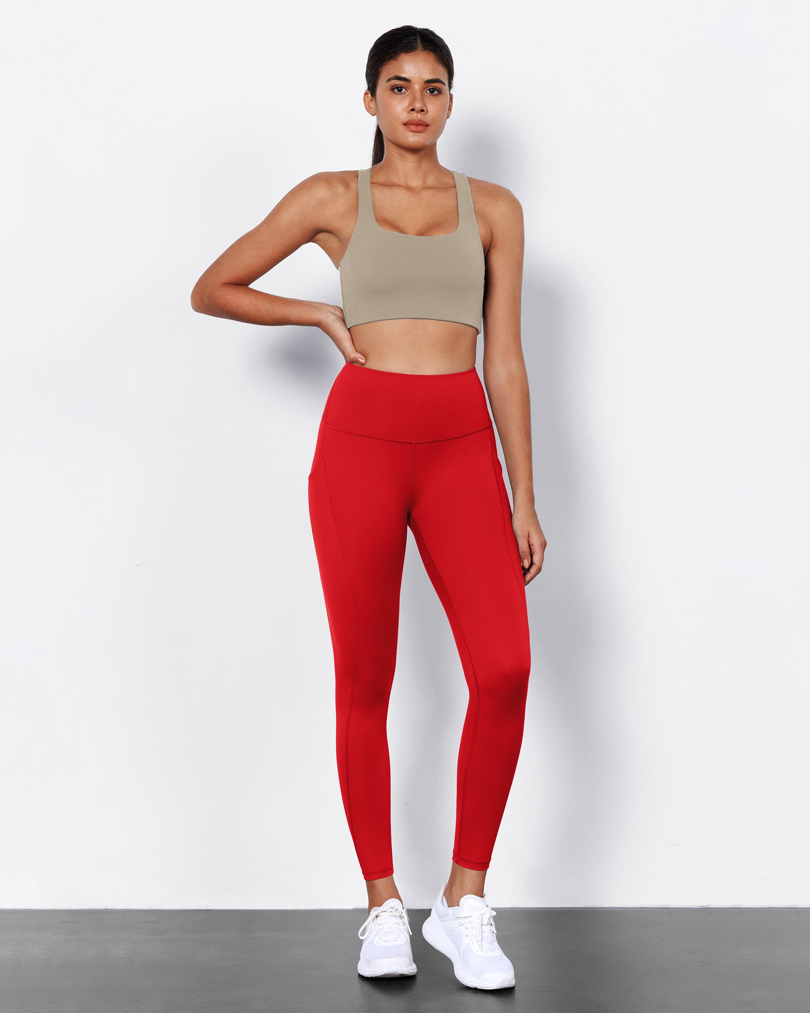 2-Pack 7/8 High Waist Workout Leggings with Pockets Black+Red - ododos