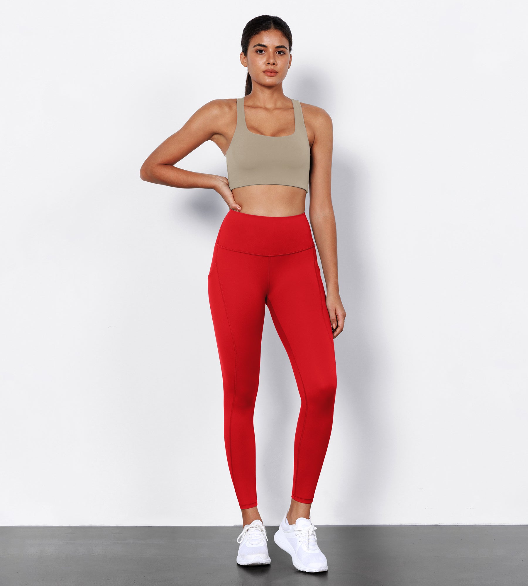 2-Pack 7/8 High Waist Workout Leggings with Pockets Black+Red - ododos