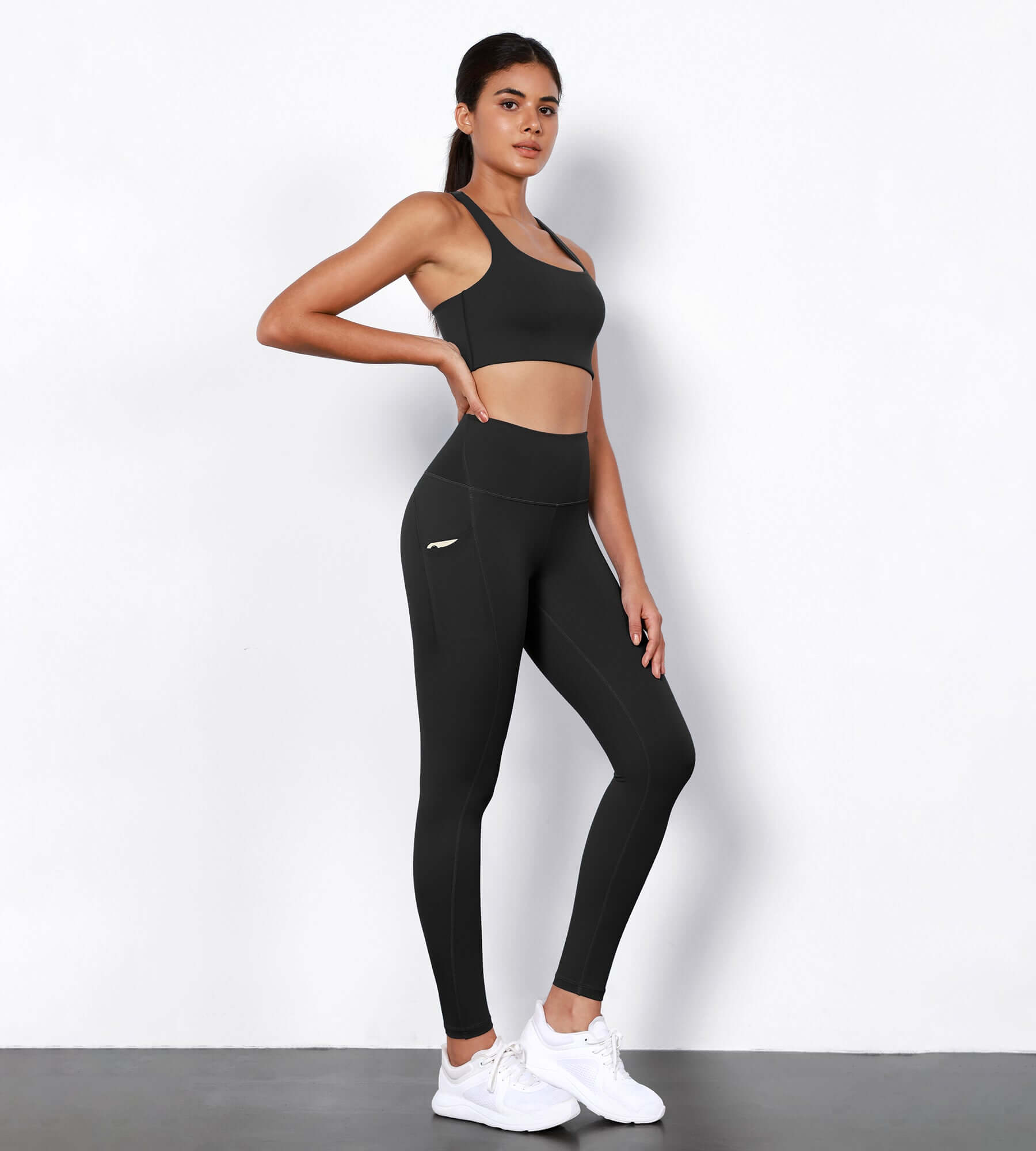 ODODOS 2 Pack 28 High Waist Workout Leggings with Pockets Black Dark Purple XL