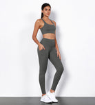 2-Pack 28" High Waist Workout Leggings with Pockets Black+Charcoal - ododos