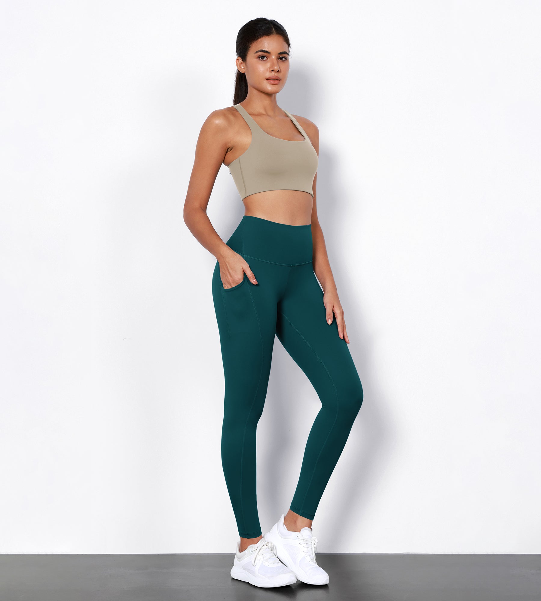 2-Pack 28" High Waist Workout Leggings with Pockets Black+Forest Teal - ododos