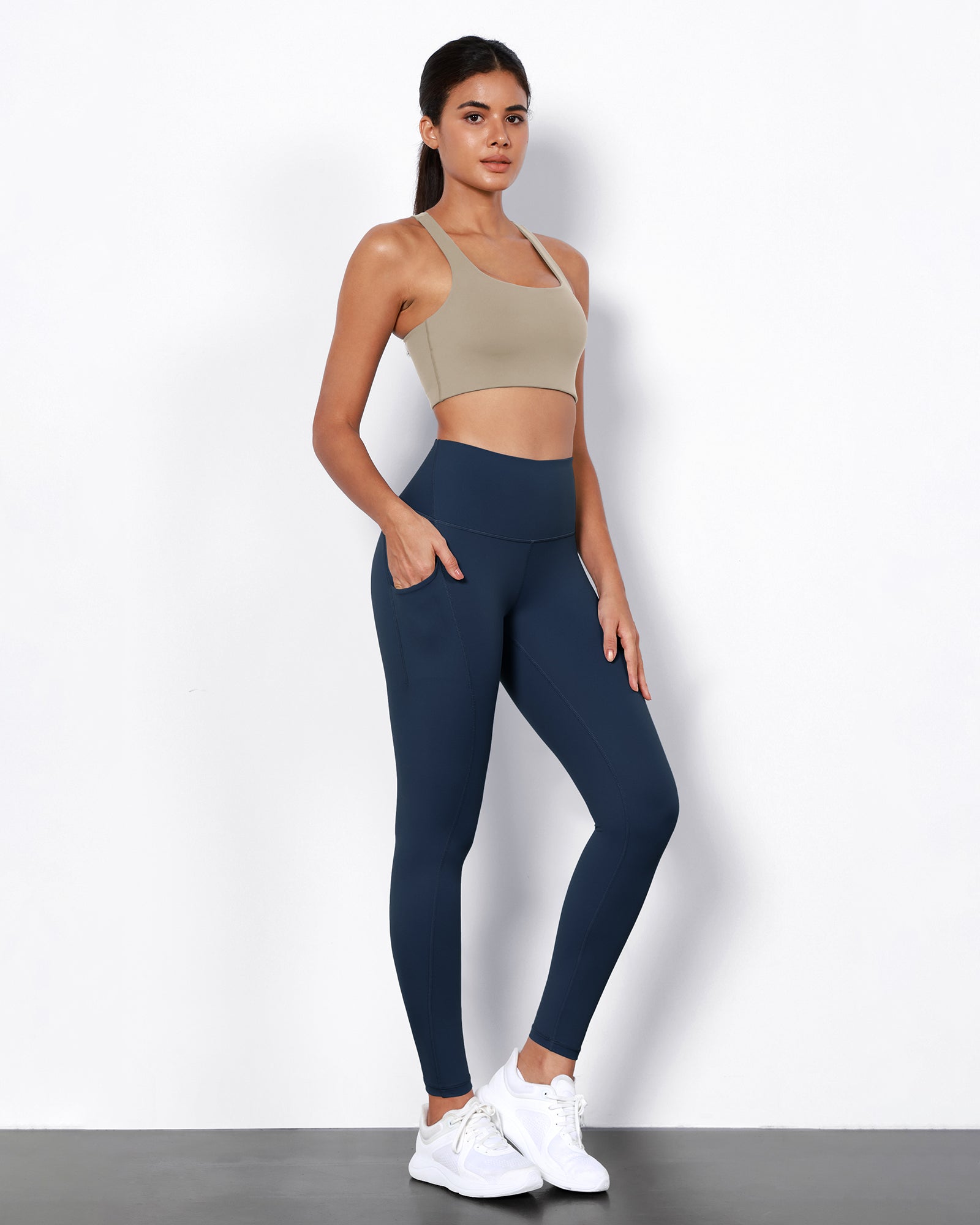 2-Pack 28" High Waist Workout Leggings with Pockets Black+Navy - ododos